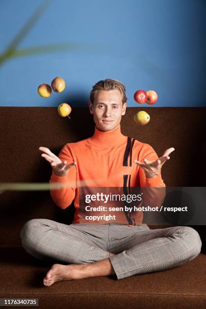 model and fresh fruits - juggling stock pictures, royalty-free photos & images