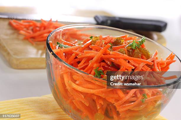 carrot and raisin slaw - coleslaw stock pictures, royalty-free photos & images