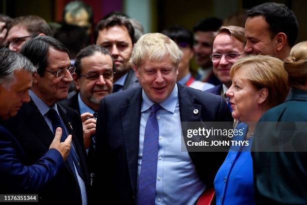 Hungary's Prime minister Viktor Orban, Cyprus' President Nicos Anastasiades, Britain's Prime Minister Boris Johnson and Germany's Chancellor Angela...