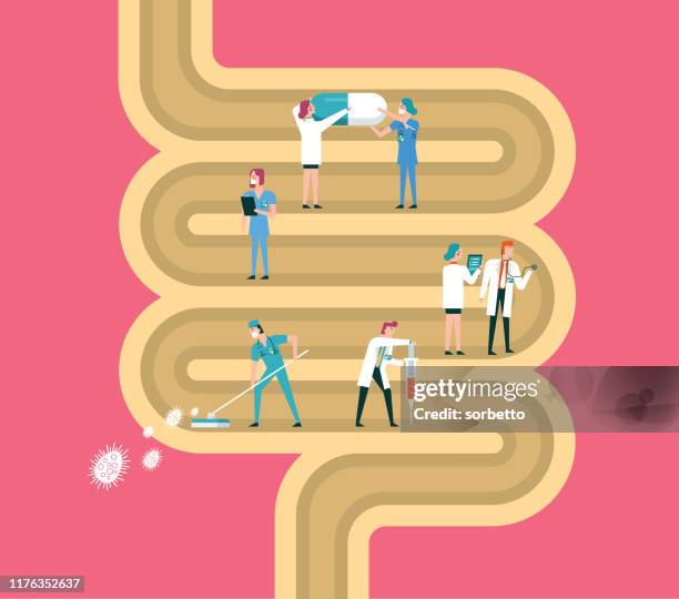 stockillustraties, clipart, cartoons en iconen met spijsverteringsstelsel - bacterie