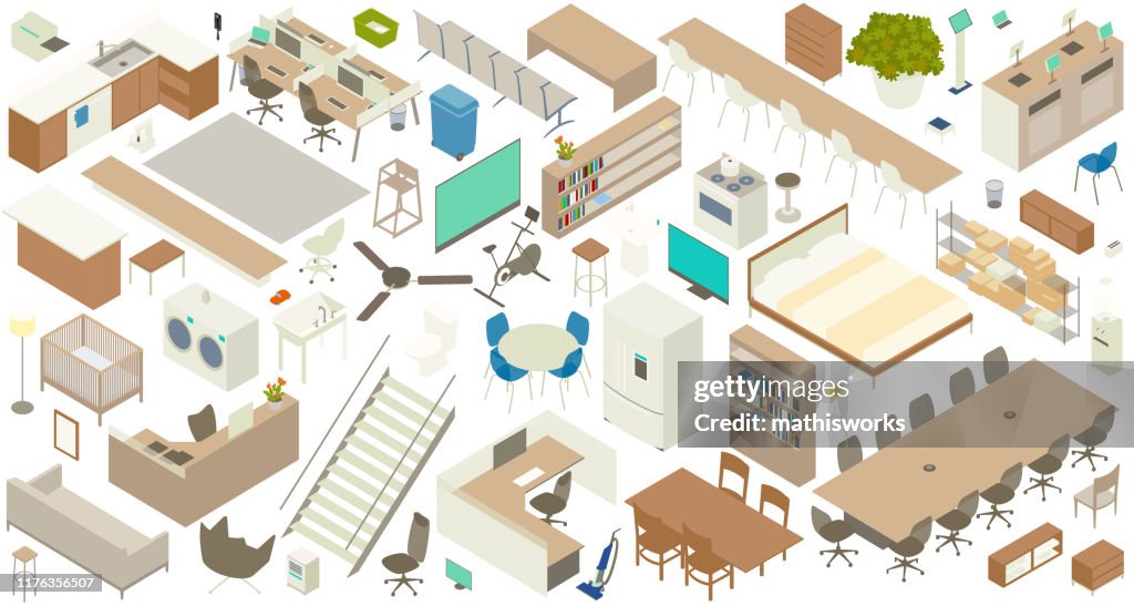 Conjunto de iconos de muebles isométricos