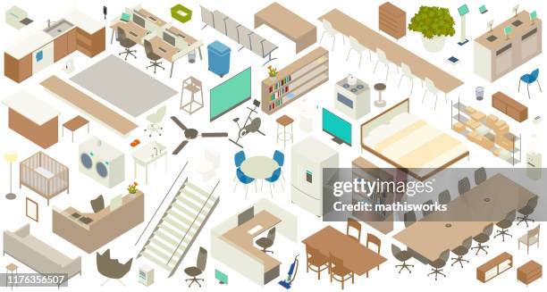 ilustrações de stock, clip art, desenhos animados e ícones de isometric furniture icon set - bicicleta ergométrica