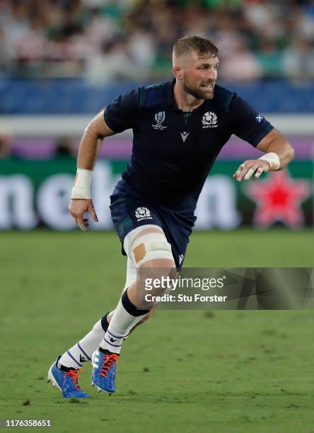 Scotland player John Barclay in action during the Rugby World Cup 2019 Group A game between Ireland and Scotland at International Stadium Yokohama on...