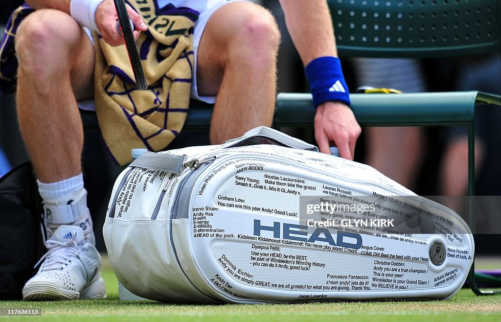British player Andy Murray's bag with tw