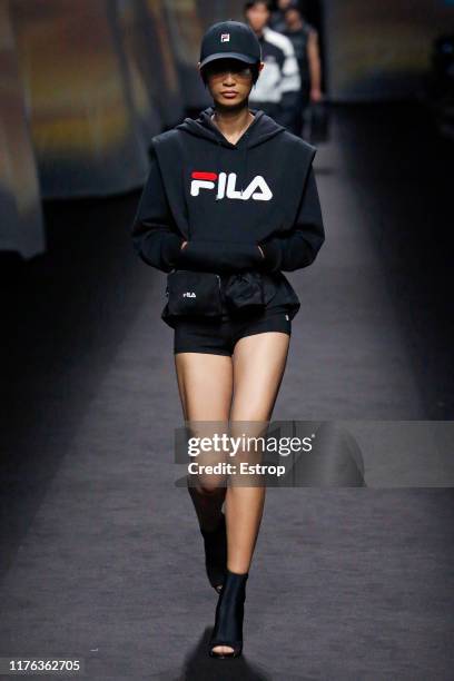 Model walks the runway at the Fila show during the Milan Fashion Week Spring/Summer 2020 on September 22, 2019 in Milan, Italy.