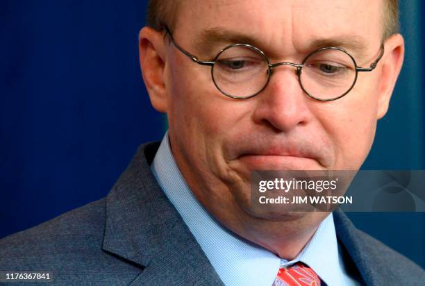 White House Acting Chief of Staff Mick Mulvaney speaks during a press briefing at the White House in Washington, DC, on October 17, 2019.
