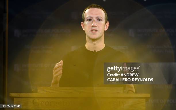 Facebook founder Mark Zuckerberg speaks at Georgetown University in a 'Conversation on Free Expression" in Washington, DC on October 17, 2019.