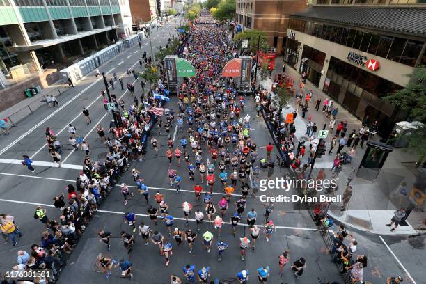 Runners make their way through the course during Oasis International Marathon de Montreal - Day 2 on September 22, 2019 in Montreal, Canada.