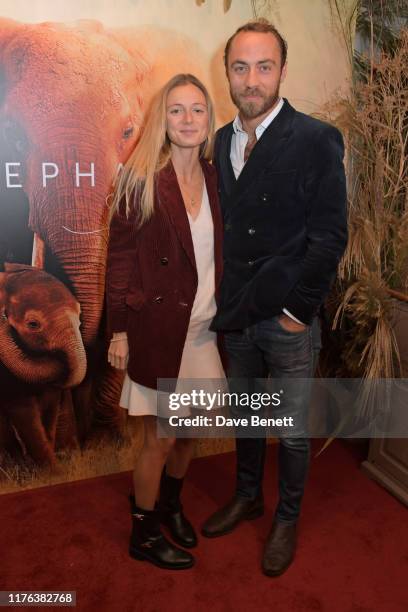 Alizee Thevenet and James Middleton attend the London Premiere of Apple's acclaimed documentary "The Elephant Queen" on October 17, 2019 in London,...
