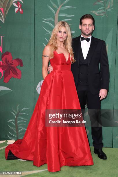 Michelle Hunziker and Tomaso Trussardi attends the Green Carpet Fashion Awards during the Milan Fashion Week Spring/Summer 2020 on September 22, 2019...