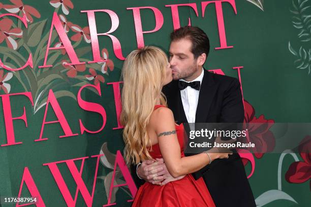 Michelle Hunziker and Tomaso Trussardi attends the Green Carpet Fashion Awards during the Milan Fashion Week Spring/Summer 2020 on September 22, 2019...