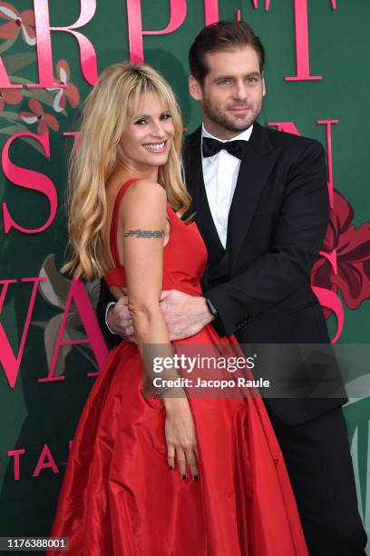 Michelle Hunziker and Tomaso Trussardi attends the Green Carpet Fashion Awards during the Milan Fashion Week Spring/Summer 2020 on September 22, 2019...