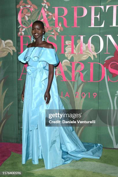 Adut Akech attends the Green Carpet Fashion Awards during the Milan Fashion Week Spring/Summer 2020 on September 22, 2019 in Milan, Italy.