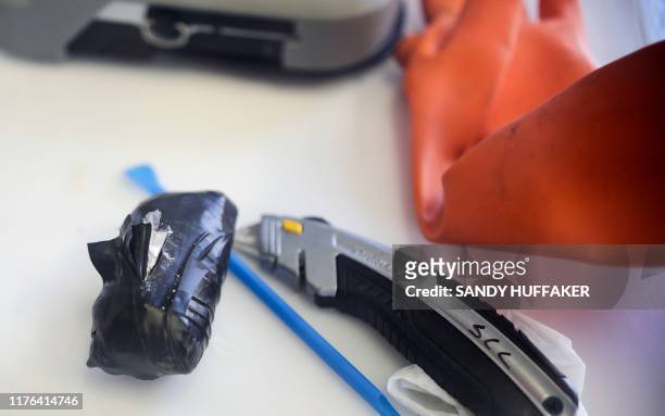 Confiscated package of Fentanyl is seen at the San Ysidro Port of Entry on October 2, 2019 in San Ysidro, California. - Fentanyl, a powerful...