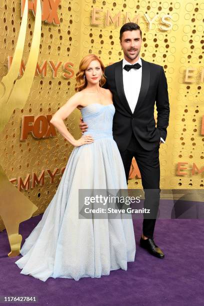 Brittany Snow and Tyler Stanaland attend the 71st Emmy Awards at Microsoft Theater on September 22, 2019 in Los Angeles, California.