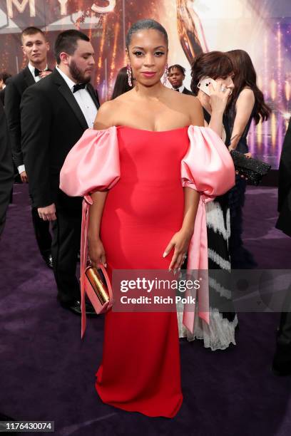Susan Kelechi Watson walks the red carpet during the 71st Annual Primetime Emmy Awards on September 22, 2019 in Los Angeles, California.