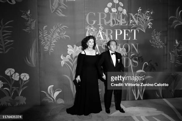 Sophia Loren and Valentino Garavani attend the Green Carpet Fashion Awards during the Milan Fashion Week Spring/Summer 2020 on September 22, 2019 in...