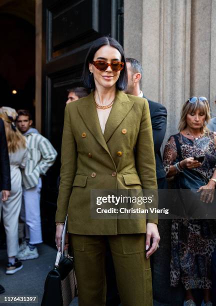 Brittany Xavier attends the Ermanno Scervino show at Milan Fashion Week Spring Summer 2020 on September 21, 2019 in Milan, Italy.