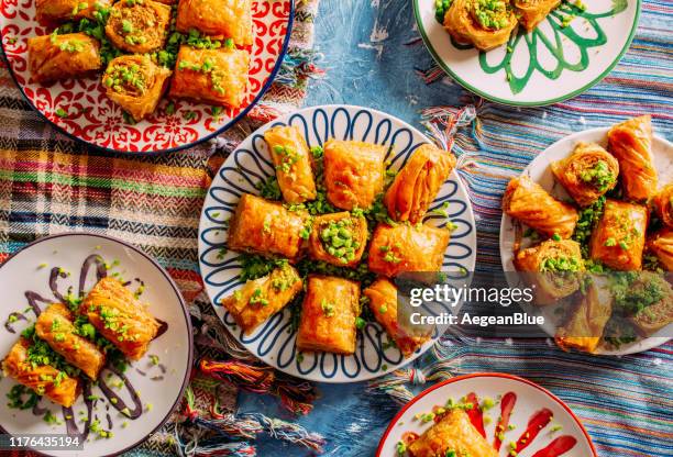 top view turkish dessert baklava - turkish stock pictures, royalty-free photos & images