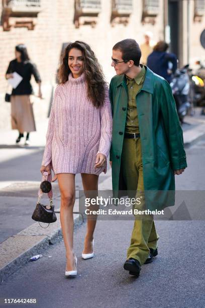 Jessica Kahawaty and Carlo Sestini attend the Ermanno Scervino show at Milan Fashion Week Spring Summer 2020 on September 21, 2019 in Milan, Italy.