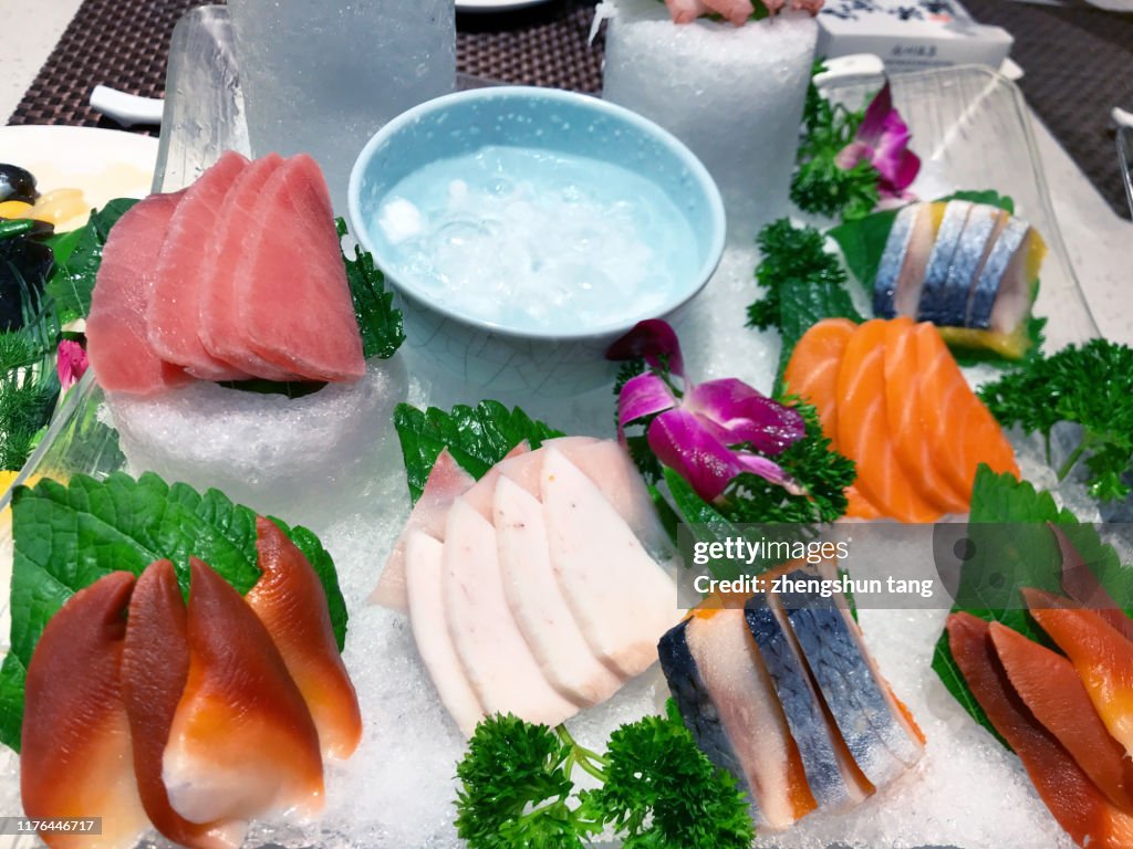 Raw fish Sashimi traditional Japanese food set