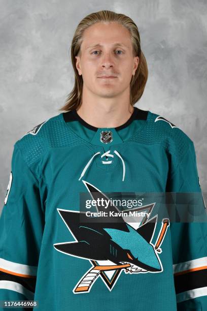 Marcus Sorensen of the San Jose Sharks poses for his official headshot for the 2019-2020 season at Solar4America on September 12, 2019 in San Jose,...