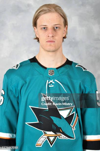 Tony Sund of the San Jose Sharks poses for his official headshot for the 2019-2020 season at Solar4America on September 12, 2019 in San Jose,...