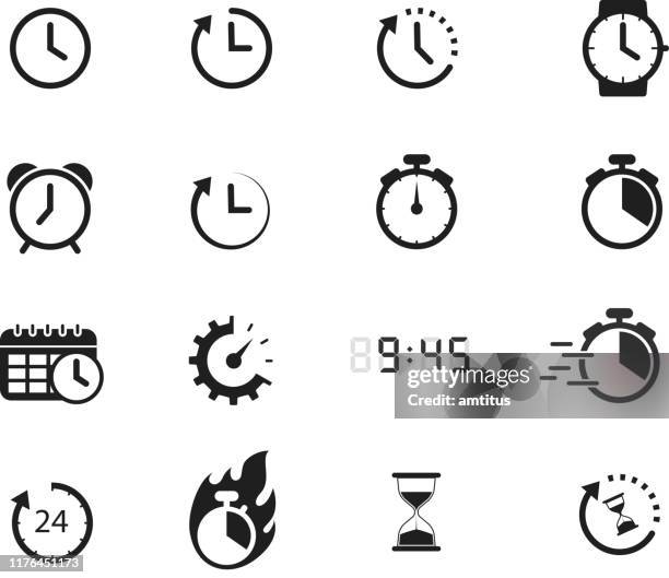 ilustraciones, imágenes clip art, dibujos animados e iconos de stock de iconos de tiempo - countdown