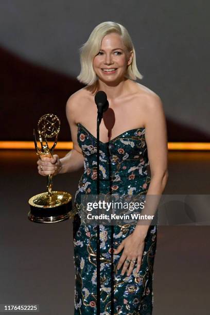 Michelle Williams accepts the Outstanding Lead Actress in a Limited Series or Movie award for 'Fosse/Verdon' onstage during the 71st Emmy Awards at...