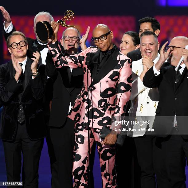 Cast and crew of 'RuPaul's Drag Race' accept the Outstanding Competition Program award onstage during the 71st Emmy Awards on September 22, 2019 in...