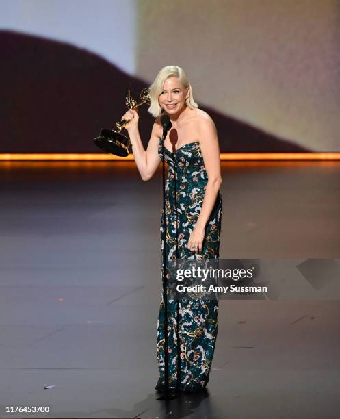 Michelle Williams accepts the Outstanding Lead Actress in a Limited Series or Movie award for 'Fosse/Verdon' onstage during the 71st Emmy Awards at...