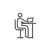 Person using a computer. Modern trendy vector thin line icon for studying, working, having online education or other concepts related with computer and internet usage.