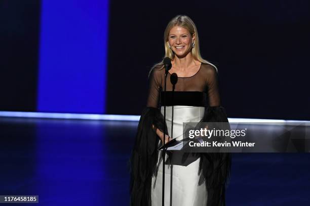 Gwyneth Paltrow walks onstage during the 71st Emmy Awards at Microsoft Theater on September 22, 2019 in Los Angeles, California.