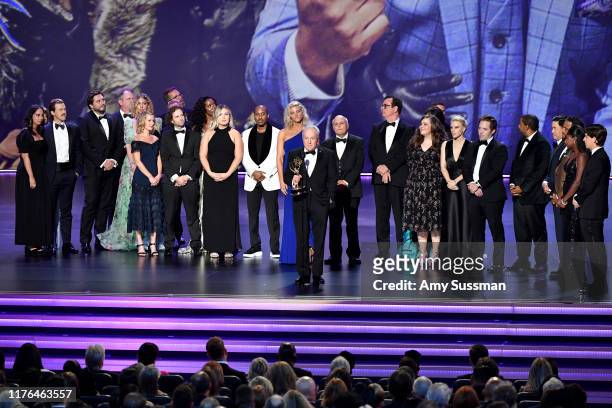 Lorne Michaels and cast and crew of 'Saturday Night Live' accept the Outstanding Variety Sketch Series award for 'Saturday Night Live' onstage during...