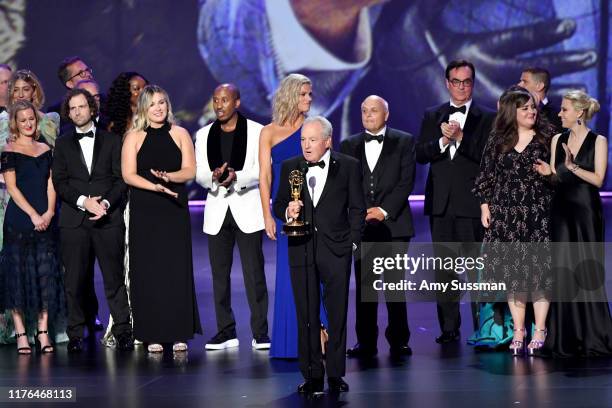 Lorne Michaels and cast and crew of 'Saturday Night Live' accept the Outstanding Variety Sketch Series award for 'Saturday Night Live' onstage during...