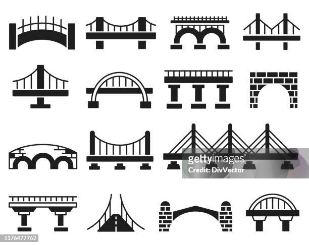 bridge-vektor-symbolsatz - brücke stock-grafiken, -clipart, -cartoons und -symbole