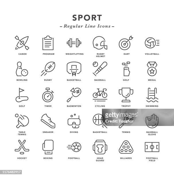 sport - reguläre liniensymbole - rugbyball stock-grafiken, -clipart, -cartoons und -symbole