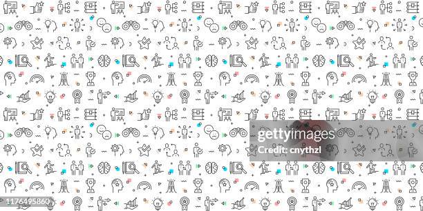 vektorsatz von designvorlagen und elementen für mentoring und training im trendigen linearen stil - nahtlose muster mit linearen icons im zusammenhang mit mentoring und training - vector - mentor stock-grafiken, -clipart, -cartoons und -symbole