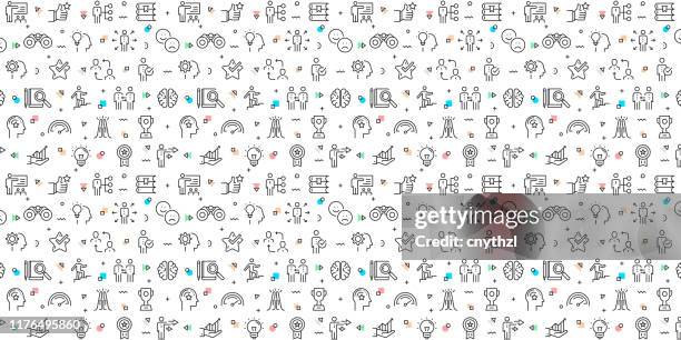 vector set of design templates and elements for mentoring and training in trendy linear style - seamless patterns with linear icons related to mentoring and training - vector - study guide stock illustrations