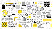 Set of 100 geometric shapes. design, retro elements for web, vintage, advertisement, commercial banner, poster, leaflet, billboard, sale. Collection trendy halftone vector geometric shapes.