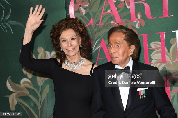 Sophia Loren and Valentino Garavani attends the Green Carpet Fashion Awards during the Milan Fashion Week Spring/Summer 2020 on September 22, 2019 in...
