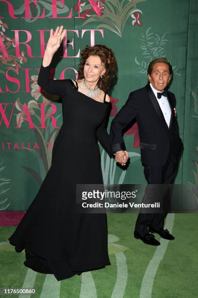Sophia Loren and Valentino Garavani attends the Green Carpet Fashion Awards during the Milan Fashion Week Spring/Summer 2020 on September 22, 2019 in...