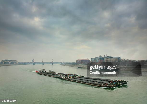 barges on the danube - barge stock pictures, royalty-free photos & images