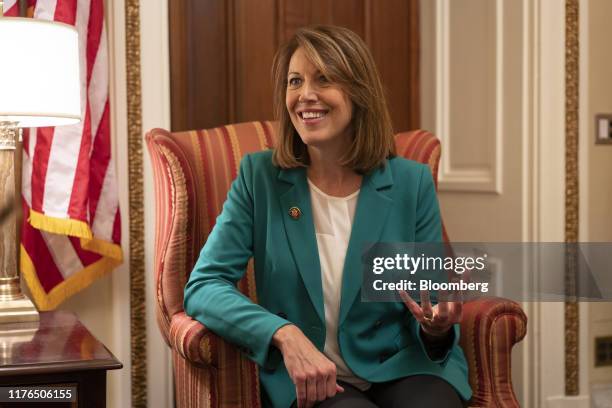 Representative Cindy Axne, a Democrat from Iowa, speaks during an interview in Washington, D.C., on Thursday, Oct. 17, 2019. Axne has represented...