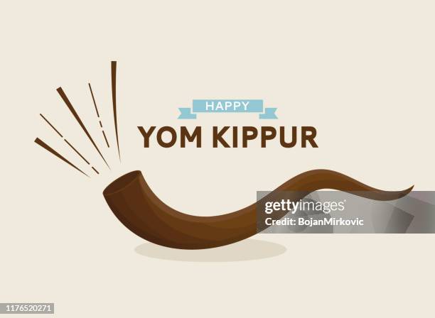 happy yom kippur card with shofar. vector - yom kippur stock illustrations