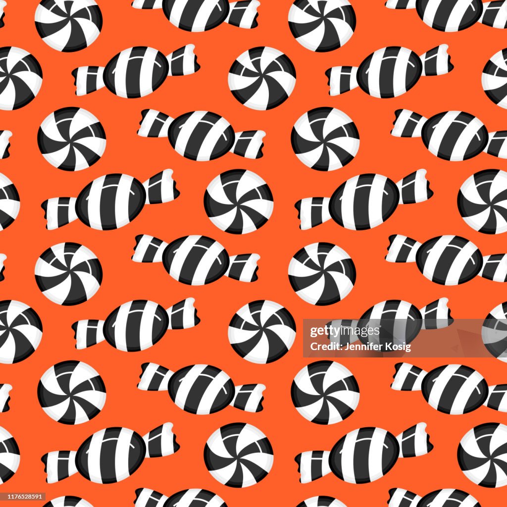 Seamless halloween candy illustration pattern, orange background