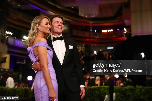 Lachie Neale of the Lions and Julie Neale arrive ahead of the 2019 Brownlow Medal at Crown Palladium on September 23, 2019 in Melbourne, Australia.