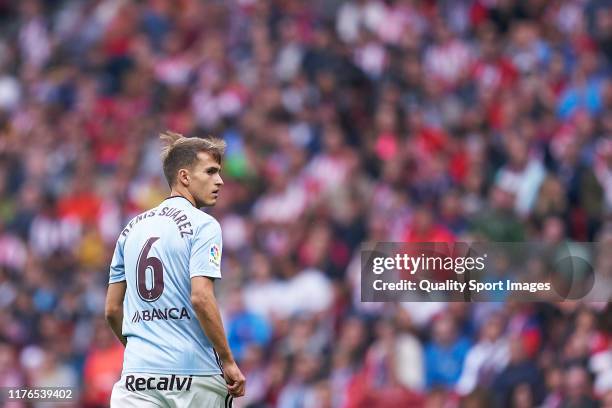 Denis Suarez of Celta de Vigo looks on during the La Liga match between Club Atletico de Madrid and RC Celta de Vigo at Wanda Metropolitano on...