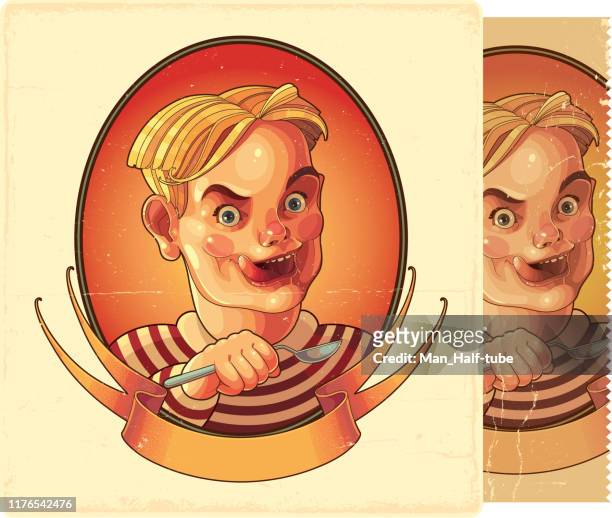 eating boy. retro image - baby logo stock illustrations