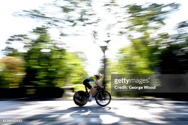 Diana Bukanova of Kazakstan in action during the 92nd UCI Road World Championships 2019, Individual Time Trial Women Junior a 13,7km stage from...